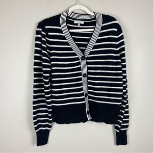 Bagatelle Womens Medium Sweater V-Neck Long Sleeve Stripe Black White Preppy